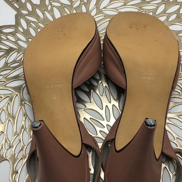 VINTAGE Nickels Made in Italy Pink Leather Upper Ankle Strap Heels Size 7 - Picture 6 of 7